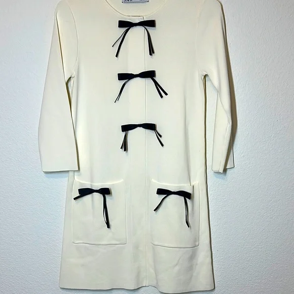 Zara Knit Long Sleeve Bow Dress Size XS - Picture 2 of 12